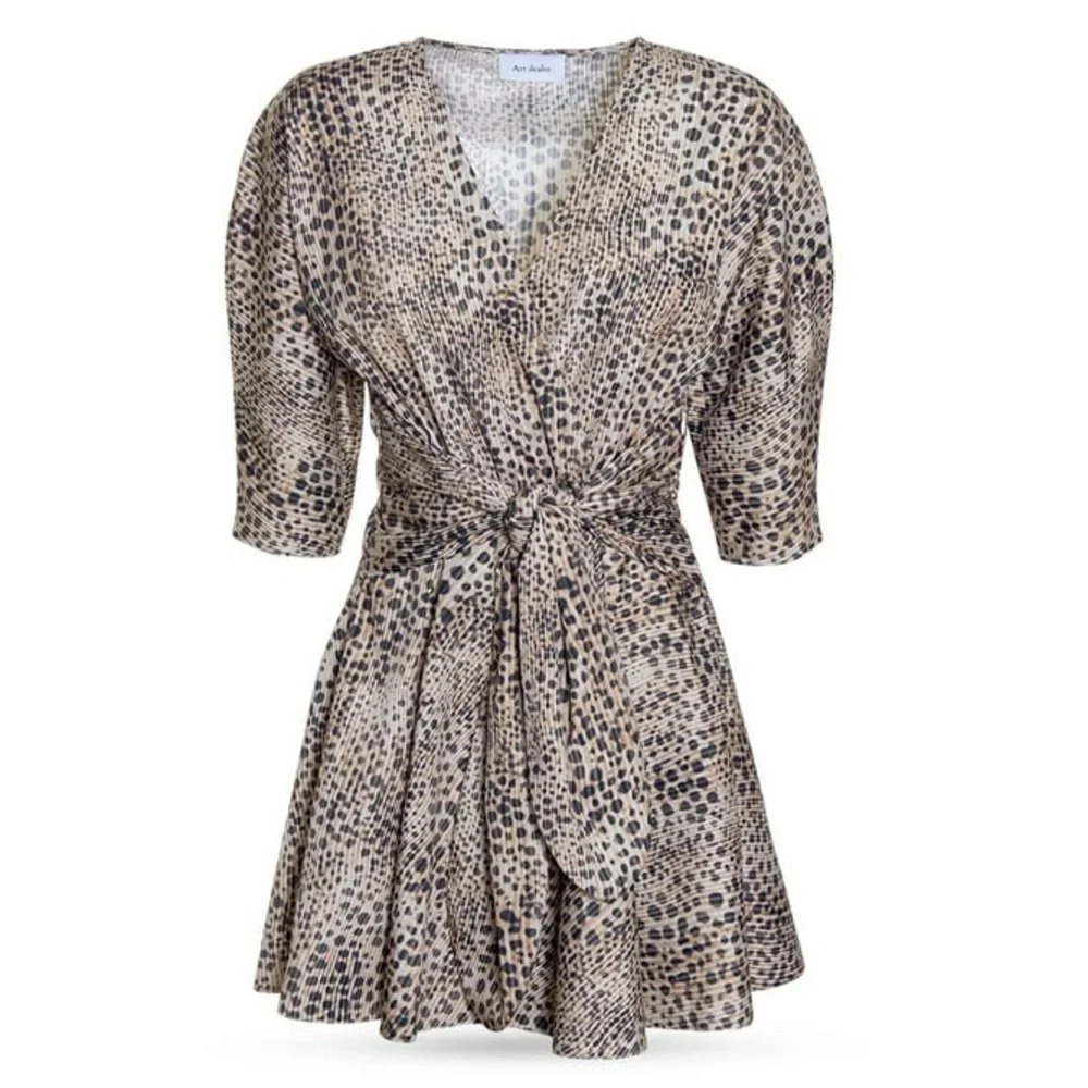Revolve Art Dealer 100% cotton made in Italy 3/4 sleeve animal print dress belt